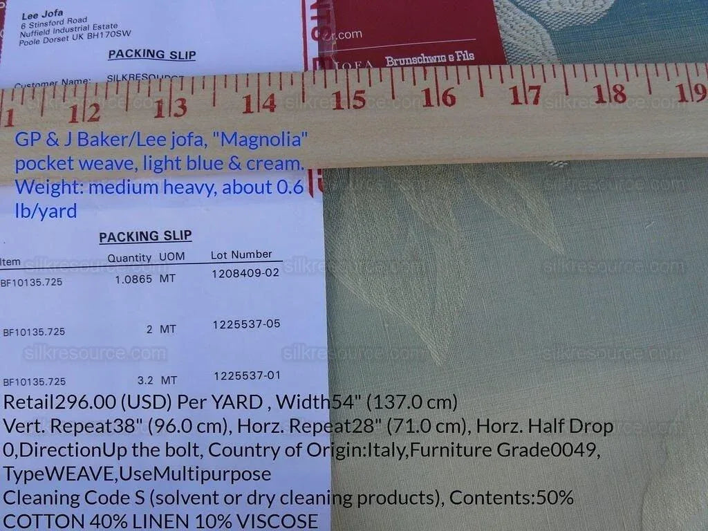 By Yard Lee Jofa Magnolia Damask Aqua Weave Blue Cream MSRP USD296/yard