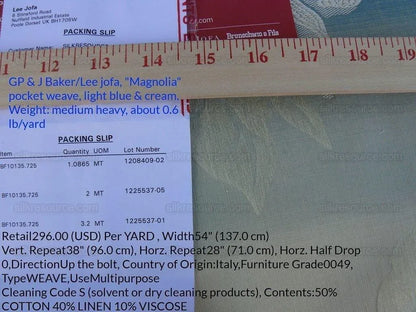 By Yard Lee Jofa Magnolia Damask Aqua Weave Blue Cream MSRP USD296/yard