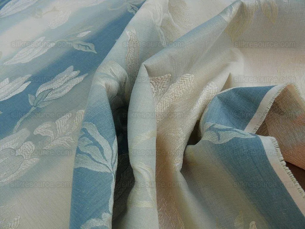 By Yard Lee Jofa Magnolia Damask Aqua Weave Blue Cream MSRP USD296/yard
