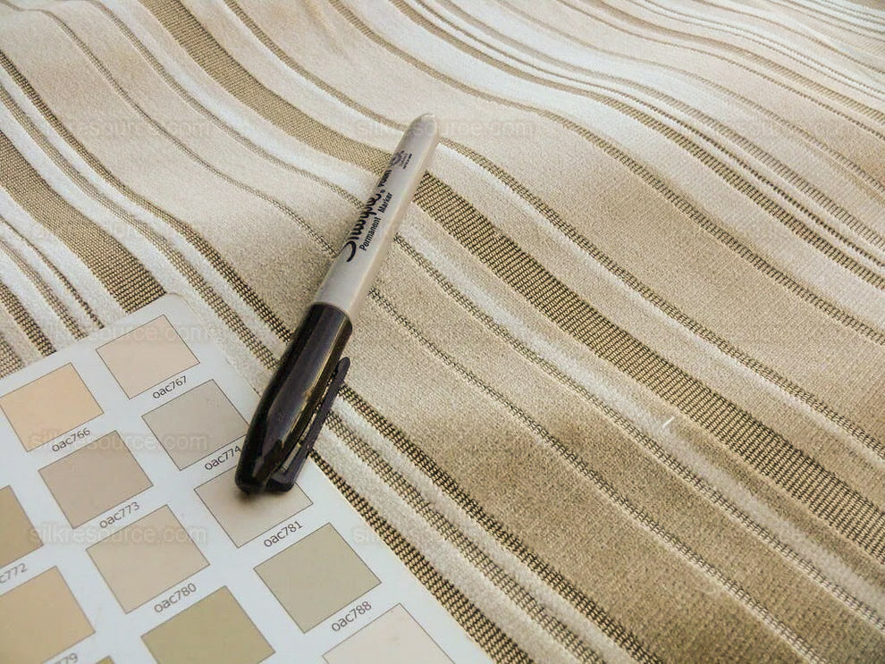 Brunschwig & Fils Lavinia Silk Velvet Cut Velvet Stripe Beige Cream White Tan Birch Very Heavy MSRP USD 436/Yard
