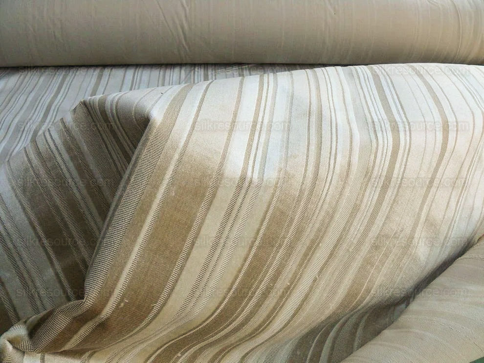 Brunschwig & Fils Lavinia Silk Velvet Cut Velvet Stripe Beige Cream White Tan Birch Very Heavy MSRP USD 436/Yard