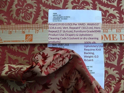 Kravet Red &amp; Gold Small Medallion Crest Silk Damask Reversible MSRP USD 159/Y