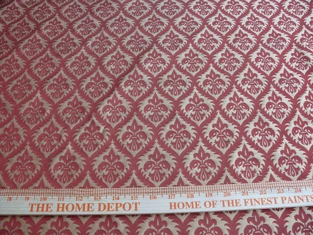 Kravet Red &amp; Gold Small Medallion Crest Silk Damask Reversible MSRP USD 159/Y