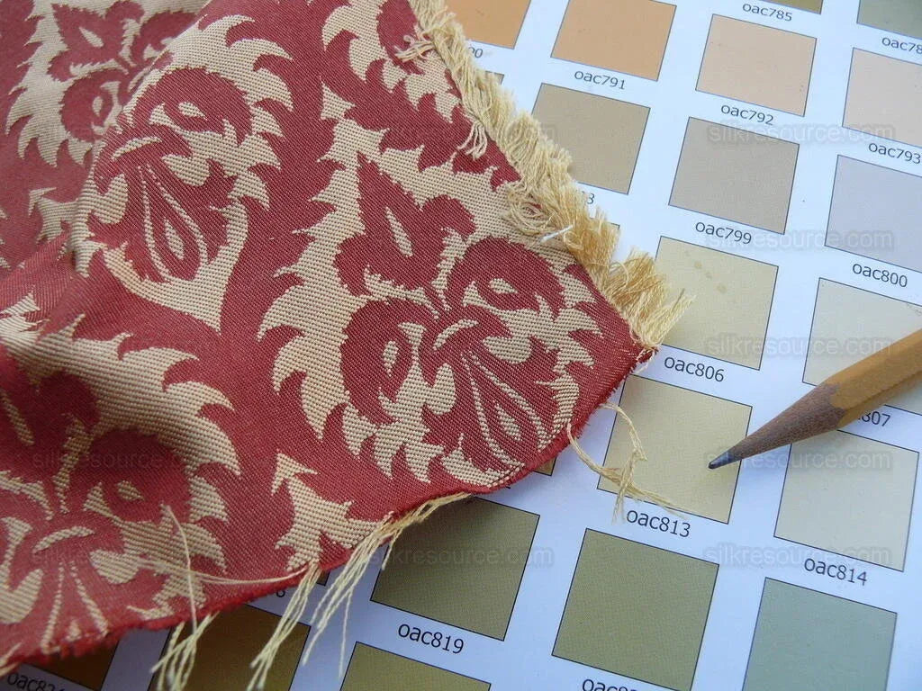 Kravet Red &amp; Gold Small Medallion Crest Silk Damask Reversible MSRP USD 159/Y