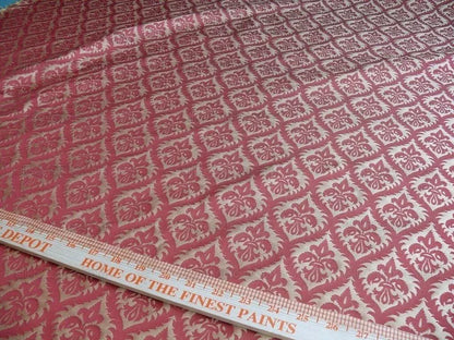 Kravet Red &amp; Gold Small Medallion Crest Silk Damask Reversible MSRP USD 159/Y