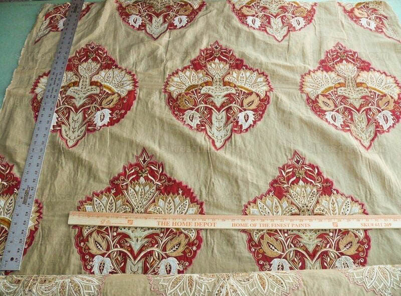 Lee Jofa Alexandria Silk Linen Embroidery Velvet Applique Museum Quality Red Gold Copper MSRP$560/y