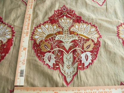 Lee Jofa Alexandria Silk Linen Embroidery Velvet Applique Museum Quality Red Gold Copper MSRP$560/y