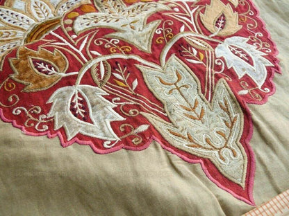 Lee Jofa Alexandria Silk Linen Embroidery Velvet Applique Museum Quality Red Gold Copper MSRP$560/y