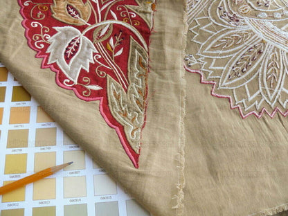 Lee Jofa Alexandria Silk Linen Embroidery Velvet Applique Museum Quality Red Gold Copper MSRP$560/y