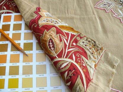 Lee Jofa Alexandria Silk Linen Embroidery Velvet Applique Museum Quality Red Gold Copper MSRP$560/y