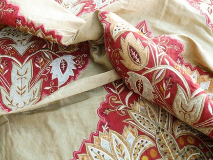 Lee Jofa Alexandria Silk Linen Embroidery Velvet Applique Museum Quality Red Gold Copper MSRP$560/y