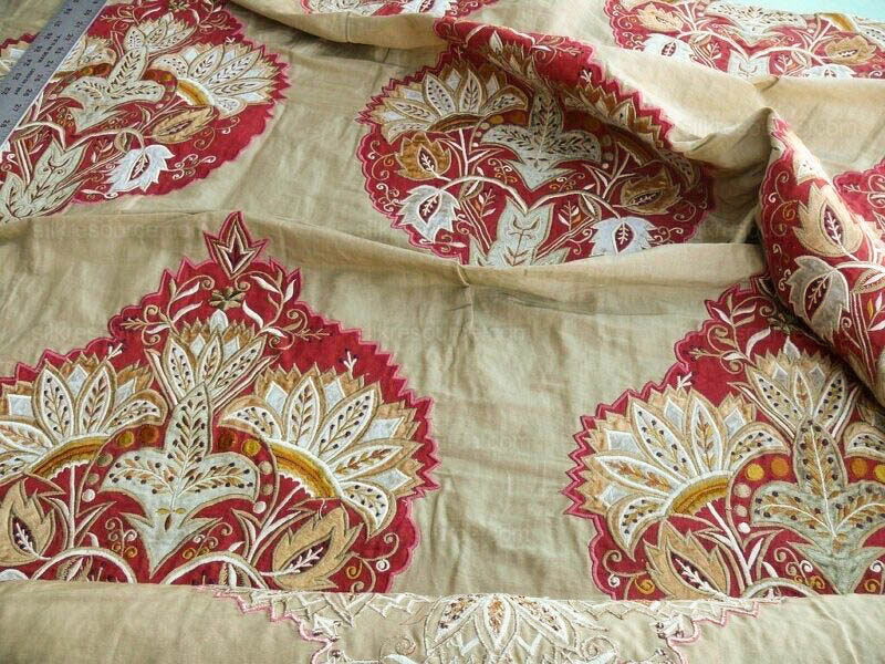 Lee Jofa Alexandria Silk Linen Embroidery Velvet Applique Museum Quality Red Gold Copper MSRP$560/y