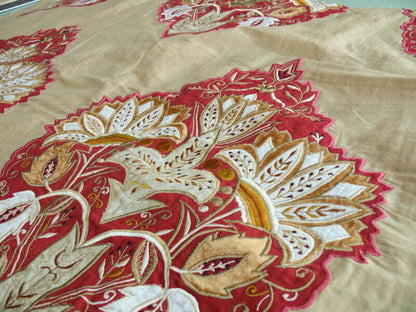 Lee Jofa Alexandria Silk Linen Embroidery Velvet Applique Museum Quality Red Gold Copper MSRP$560/y