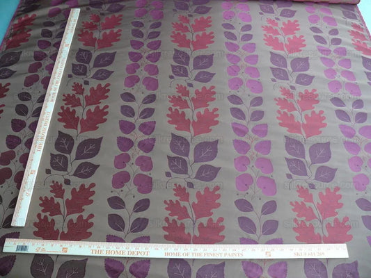 By Yd Lee Jofa Mulberry Home Woodland Red Brown Silk Lampas Foliage forest Birch Oak Elm William Morris MSRP USD 288/y