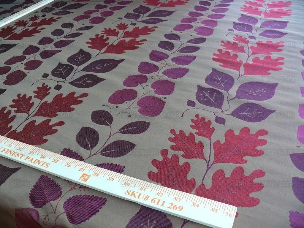 By Yd Lee Jofa Mulberry Home Woodland Red Brown Silk Lampas Foliage forest Birch Oak Elm William Morris MSRP USD 288/y