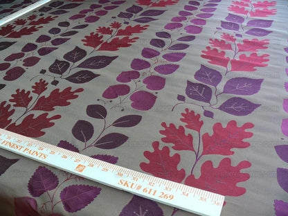 By Yd Lee Jofa Mulberry Home Woodland Red Brown Silk Lampas Foliage forest Birch Oak Elm William Morris MSRP USD 288/y