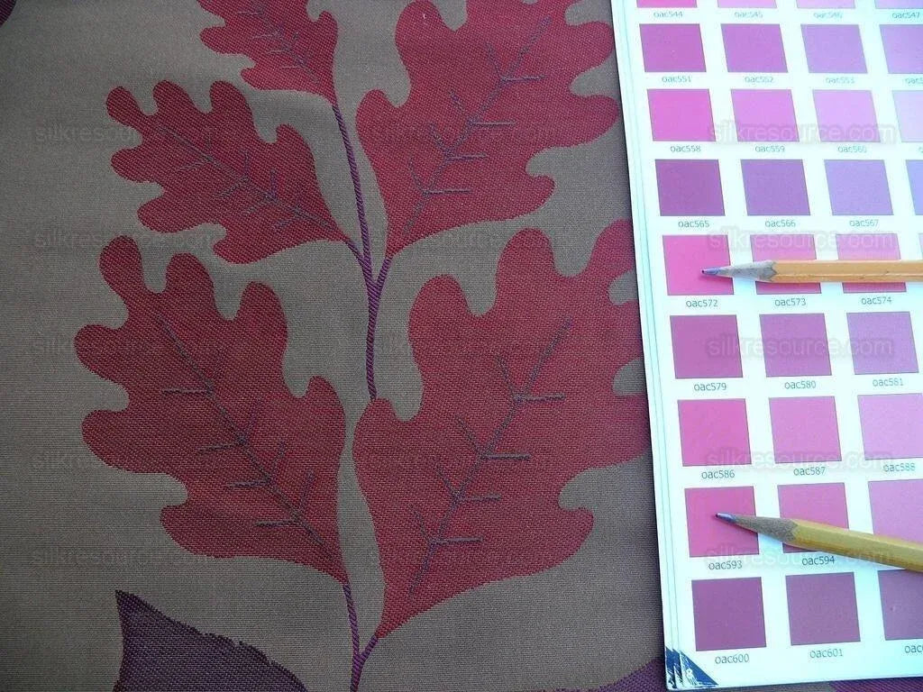 By Yd Lee Jofa Mulberry Home Woodland Red Brown Silk Lampas Foliage forest Birch Oak Elm William Morris MSRP USD 288/y