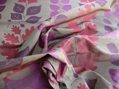 By Yd Lee Jofa Mulberry Home Woodland Red Brown Silk Lampas Foliage forest Birch Oak Elm William Morris MSRP USD 288/y