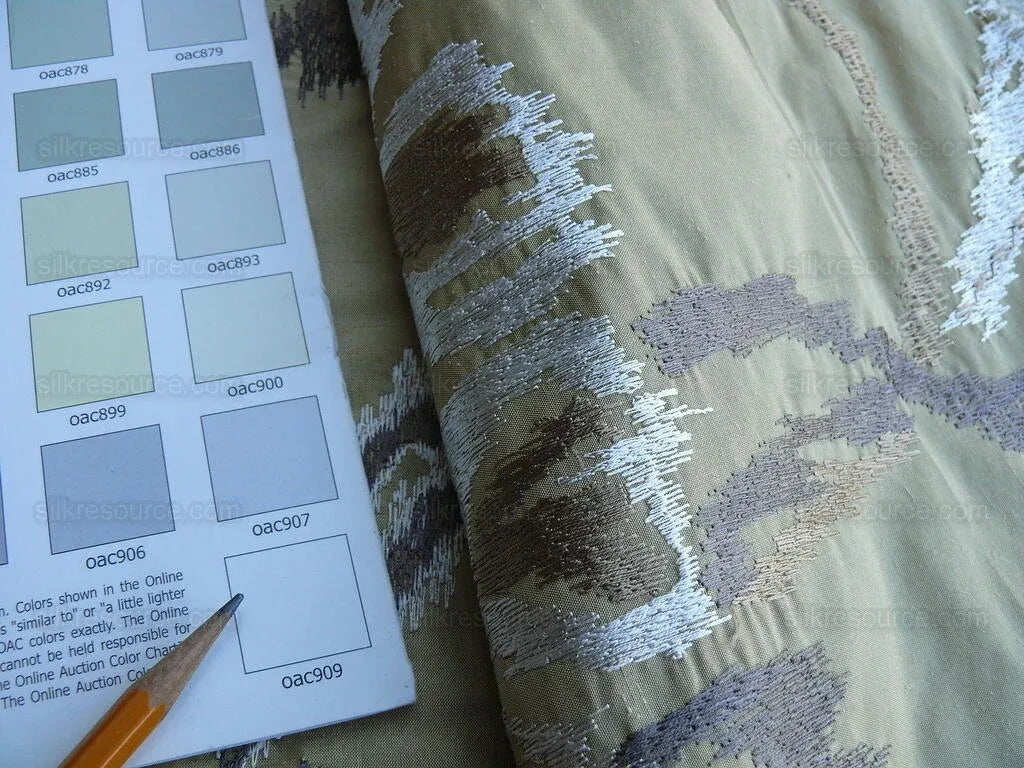 Lee Jofa Oriana Silk Gold Large Poppy Flower Embroidery Art Nouveau MSRP USD 296/y