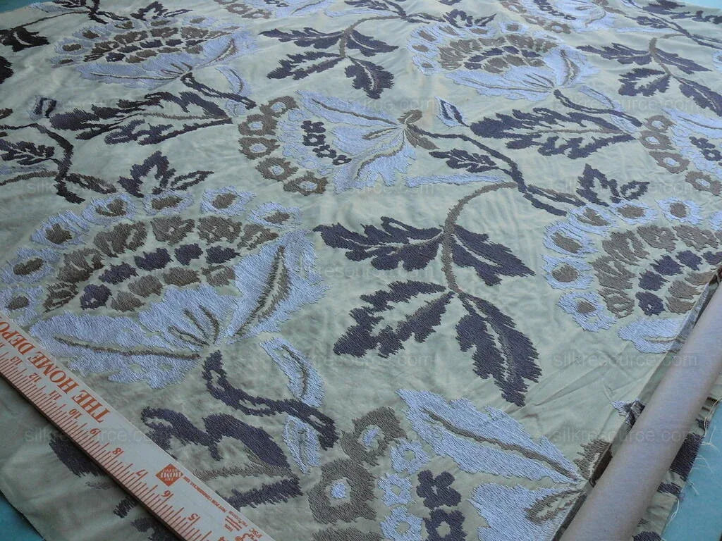 Lee Jofa Oriana Silk Gold Large Poppy Flower Embroidery Art Nouveau MSRP USD 296/y