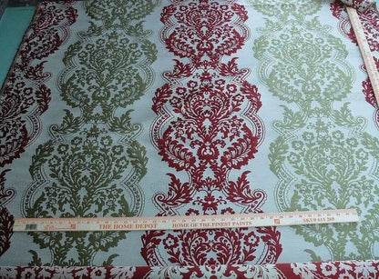 by yard Lee Jofa Mulberry Home Staveley Damask Ruby Olive Green Red White Floral Stripe MSRP USD 196/y