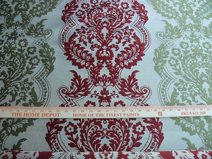 by yard Lee Jofa Mulberry Home Staveley Damask Ruby Olive Green Red White Floral Stripe MSRP USD 196/y
