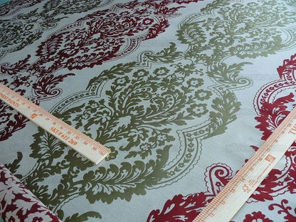by yard Lee Jofa Mulberry Home Staveley Damask Ruby Olive Green Red White Floral Stripe MSRP USD 196/y