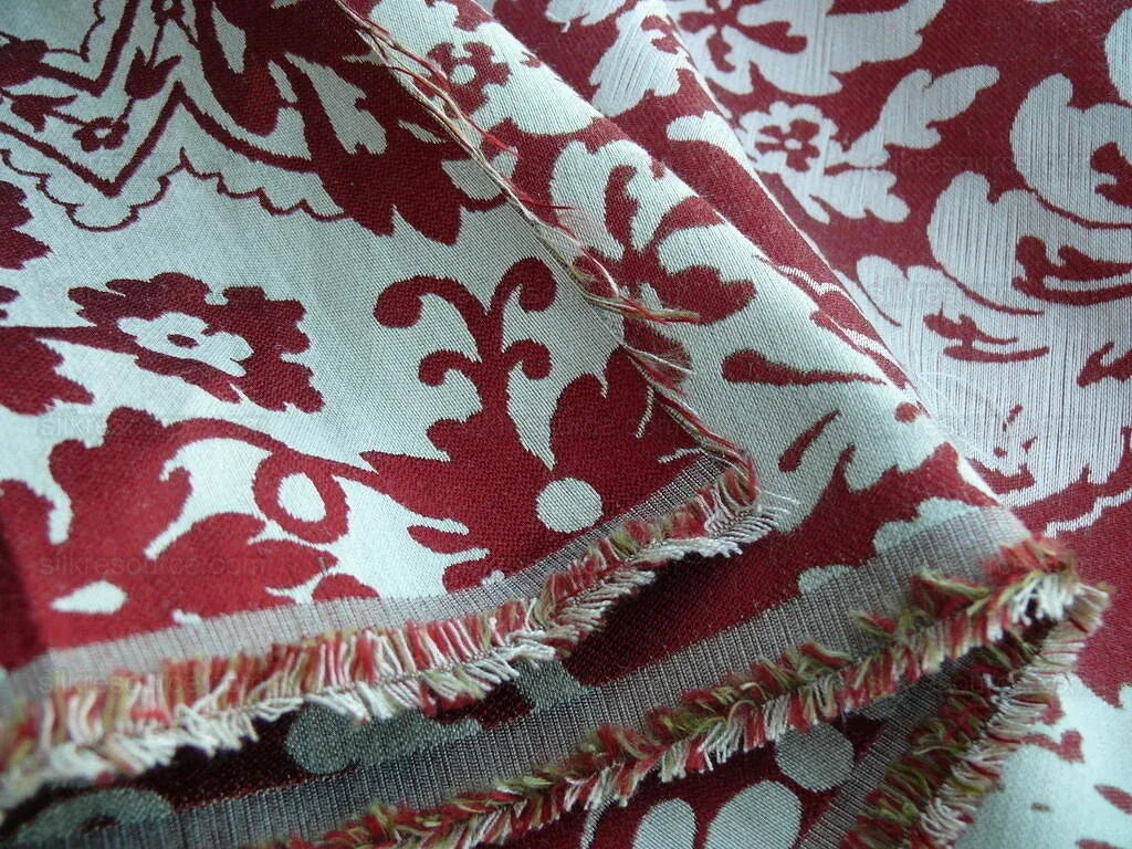 by yard Lee Jofa Mulberry Home Staveley Damask Ruby Olive Green Red White Floral Stripe MSRP USD 196/y