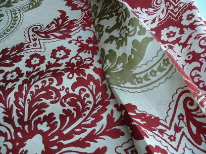 by yard Lee Jofa Mulberry Home Staveley Damask Ruby Olive Green Red White Floral Stripe MSRP USD 196/y