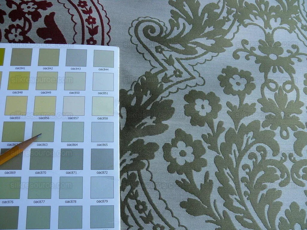 by yard Lee Jofa Mulberry Home Staveley Damask Ruby Olive Green Red White Floral Stripe MSRP USD 196/y