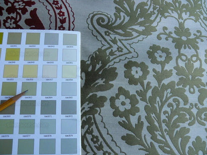 by yard Lee Jofa Mulberry Home Staveley Damask Ruby Olive Green Red White Floral Stripe MSRP USD 196/y