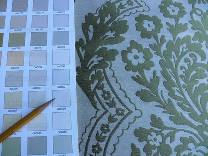 by yard Lee Jofa Mulberry Home Staveley Damask Ruby Olive Green Red White Floral Stripe MSRP USD 196/y