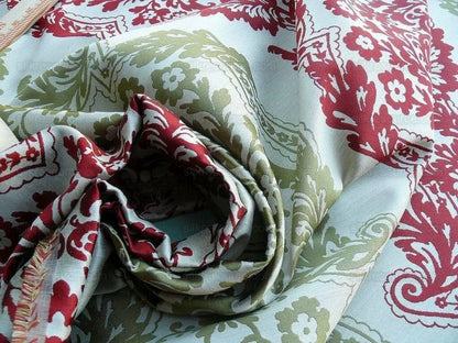 by yard Lee Jofa Mulberry Home Staveley Damask Ruby Olive Green Red White Floral Stripe MSRP USD 196/y