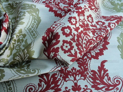 by yard Lee Jofa Mulberry Home Staveley Damask Ruby Olive Green Red White Floral Stripe MSRP USD 196/y