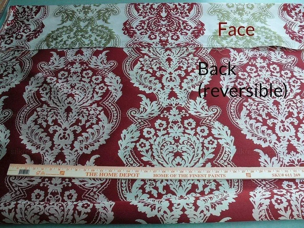 by yard Lee Jofa Mulberry Home Staveley Damask Ruby Olive Green Red White Floral Stripe MSRP USD 196/y