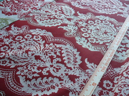 by yard Lee Jofa Mulberry Home Staveley Damask Ruby Olive Green Red White Floral Stripe MSRP USD 196/y