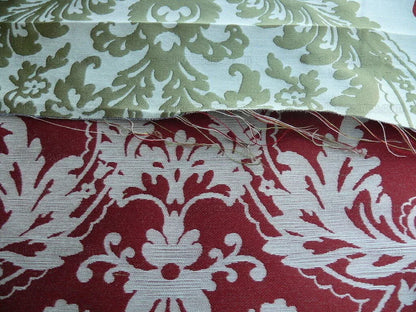 by yard Lee Jofa Mulberry Home Staveley Damask Ruby Olive Green Red White Floral Stripe MSRP USD 196/y