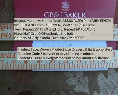By Yd Lee Jofa Mulberry Home Woodland Copper Brown Red White Silk Lampas Foliage forest Birch Oak Elm William Morris MSRP USD 288/y
