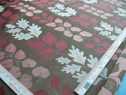 By Yd Lee Jofa Mulberry Home Woodland Copper Brown Red White Silk Lampas Foliage forest Birch Oak Elm William Morris MSRP USD 288/y