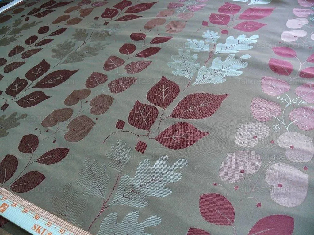 By Yd Lee Jofa Mulberry Home Woodland Copper Brown Red White Silk Lampas Foliage forest Birch Oak Elm William Morris MSRP USD 288/y