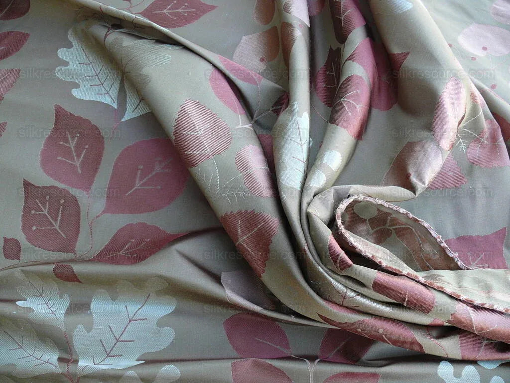 By Yd Lee Jofa Mulberry Home Woodland Copper Brown Red White Silk Lampas Foliage forest Birch Oak Elm William Morris MSRP USD 288/y