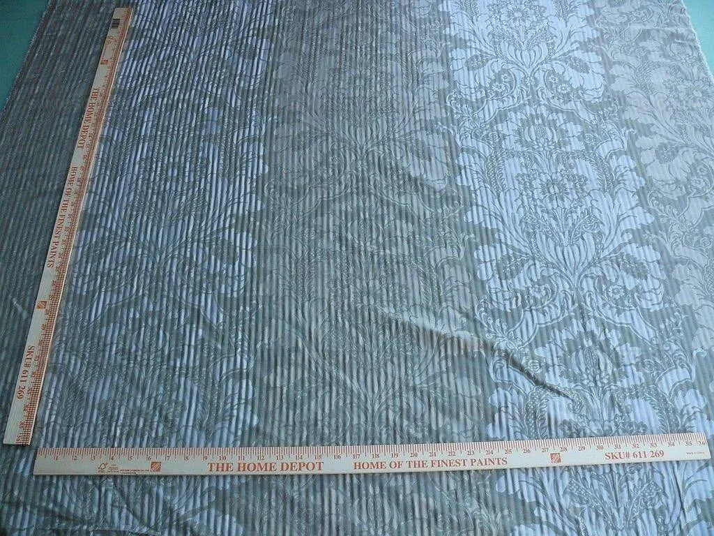 By yard Lee Jofa Mulberry Home Pleated Damask Pewter Silver Blue Floral Wide Stripe Silk MSRP USD 298/Y