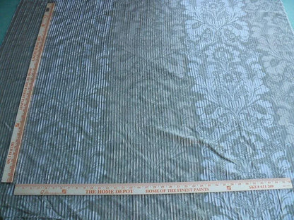 By yard Lee Jofa Mulberry Home Pleated Damask Pewter Silver Blue Floral Wide Stripe Silk MSRP USD 298/Y