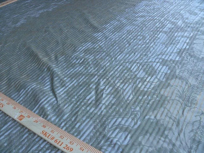 By yard Lee Jofa Mulberry Home Pleated Damask Pewter Silver Blue Floral Wide Stripe Silk MSRP USD 298/Y