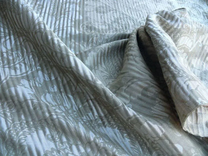 By yard Lee Jofa Mulberry Home Pleated Damask Pewter Silver Blue Floral Wide Stripe Silk MSRP USD 298/Y