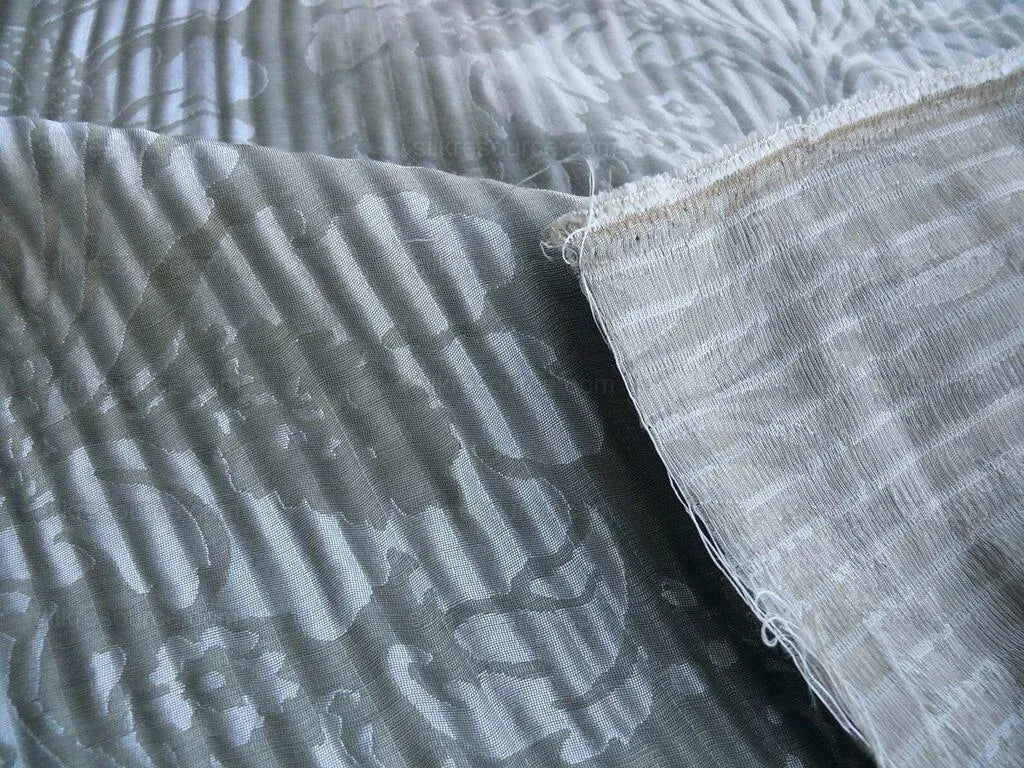 By yard Lee Jofa Mulberry Home Pleated Damask Pewter Silver Blue Floral Wide Stripe Silk MSRP USD 298/Y