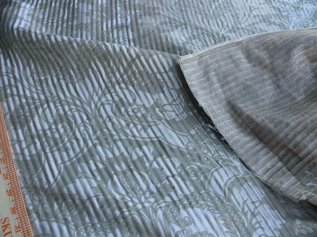 By yard Lee Jofa Mulberry Home Pleated Damask Pewter Silver Blue Floral Wide Stripe Silk MSRP USD 298/Y