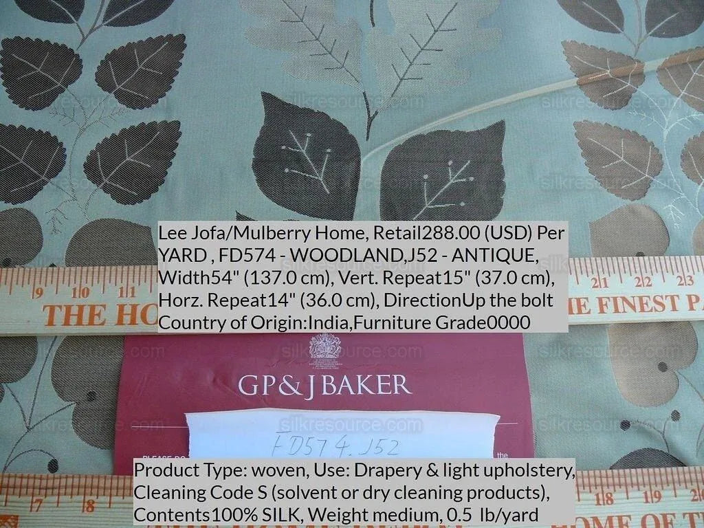 By Yd Lee Jofa Mulberry Home Woodland Antique Gold Silk Lampas Foliage forest Birch Oak Elm William Morris MSRP USD 288/y