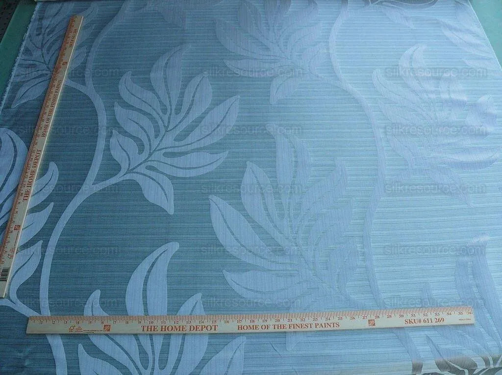 Lee Jofa Leave Strie Aqua Blue Monstera Foliage Tropical Rain Forest Silk MSRP USD 328/Y