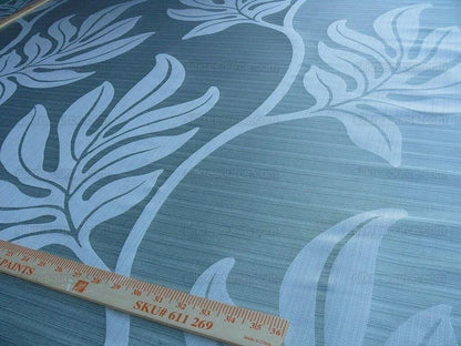 Lee Jofa Leave Strie Aqua Blue Monstera Foliage Tropical Rain Forest Silk MSRP USD 328/Y